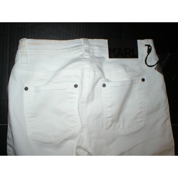 New NWT Designer Karl Lagerfeld White Jeans Womens Zipper Legs Skinny 27 Italy - Picture 6 of 8